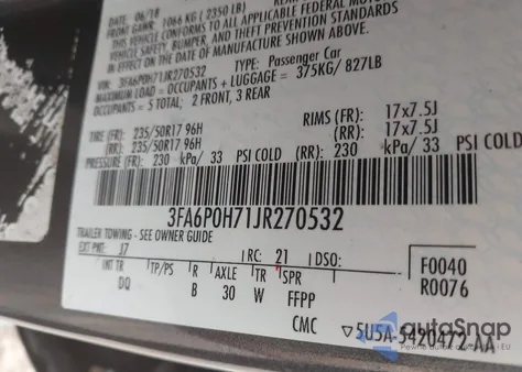 2018 Ford Fusion Se from USA, damaged, VIN 3FA6P0H71JR270532